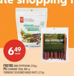 Shoppers Drug Mart FREYBE MINI PEPPERONI (250g), PC EDAMAME TRAIL MIX or TURMERIC SEASONED MIXED NUTS (275g) offer