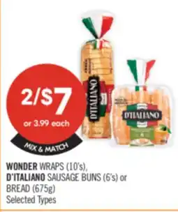 Shoppers Drug Mart WONDER WRAPS (10's), D'ITALIANO SAUSAGE BUNS (6's) or BREAD (675g) offer