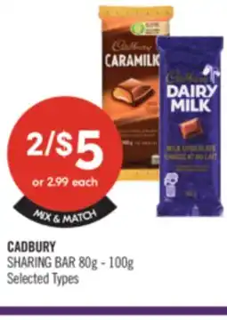 Shoppers Drug Mart CADBURY SHARING BAR 80g - 100g offer