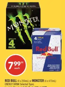 Shoppers Drug Mart RED BULL (4 x 250mL) or MONSTER (4 x 473mL) ENERGY DRINK offer