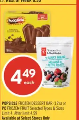 Shoppers Drug Mart POPSICLE FROZEN DESSERT BAR (12's) or PC FROZEN FRUIT offer