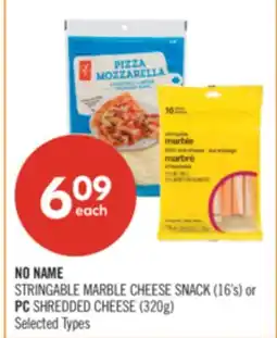 Shoppers Drug Mart NO NAME STRINGABLE MARBLE CHEESE SNACK (16's) or PC SHREDDED CHEESE (320g) offer