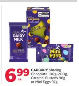 Rexall CADBURY Sharing Chocolate 180g-200g, Caramel Buttons 96g or Mini Eggs 97g offer
