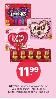 Rexall NESTLÉ Smarties, Aero or KitKat Valentine Minis 219g-354g or LINDT Valentine Teddy 5-Pack 50g offer