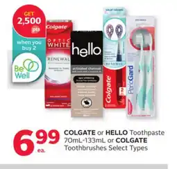 Rexall COLGATE or HELLO Toothpaste 70mL-133mL or COLGATE Toothbrushes offer
