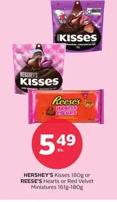 Rexall HERSHEY'S Kisses 180g or REESE'S Hearts or Red Velvet Miniatures 161g offer