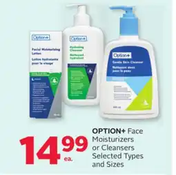 Rexall OPTION + Face Moisturizers or Cleansers offer