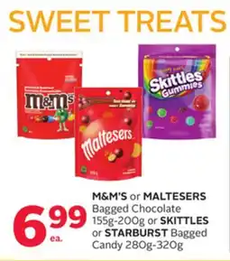 Rexall M & M' S or MALTESERS Bagged Chocolate 155g-200g or SKITTLES or STARBURST Bagged Candy 280g-320g offer