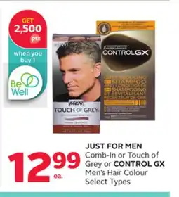 Rexall JUST FOR MEN Comb-In or Touch of Grey or CONTROL GX Men's Hair Colour offer