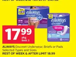 Rexall ALWAYS Discreet Underwear, Briefs or Pads offer