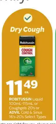 Rexall ROBITUSSIN Liquid 100mL-115mL or Coughgels 20' s or ADVIL Cold & Sinus 16' s-20' s offer