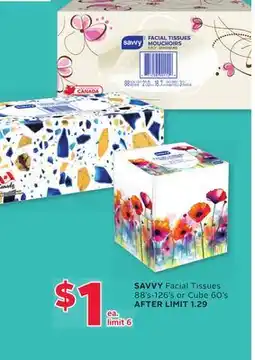 Rexall SAVVY Facial Tissues 88' s-126' s or Cube 60' s offer