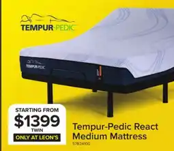 Leon's Tempur-Pedic React 2.0 Medium Twin Mattress 10 inches offer
