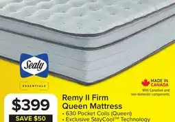 Leon's Sealy Essentials Remy II Firm Eurotop Queen Mattress offer