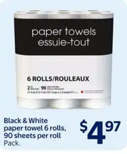 Walmart Black & White paper towel 6 rolls, 90 sheets per roll offer