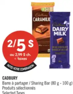 Pharmaprix CADBURY Sharing Bar (80 g - 100 g) offer