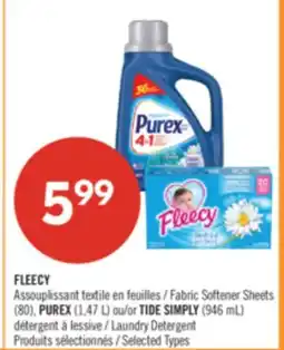 Pharmaprix FLEECY Fabric Softener Sheets (80), PUREX (1,47 L) or TIDE SIMPLY (946 mL) Laundry Detergent offer