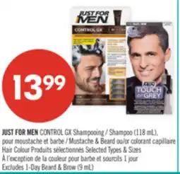 Pharmaprix JUST FOR MEN CONTROL GX Shampoo (118 mL), Mustache & Beard or Hair Colour offer