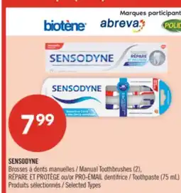 Pharmaprix SENSODYNE Manual Toothbrushes (2), or PRO-ÉMAIL Toothpaste (75 mL) offer