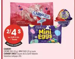 Pharmaprix CADBURY (34 g), MINI EGGS (33 g) or CARNABY SWEET Valentine Lollipops (30) offer