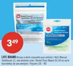 Pharmaprix LIFE BRAND Kid's Manual Toothbrush (1), Dental Floss Waxed (91,40 m) or Flossers (36 - 90) offer