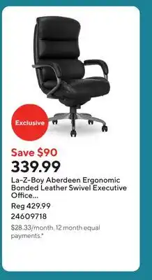 Staples La-Z-Boy Aberdeen Ergonomic Bonded Leather Swivel Executive Office Chair - Black offer