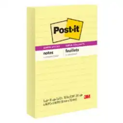 Staples Post-it Super Sticky Lined Notes - Canary Yellow, 4 x 6 offer