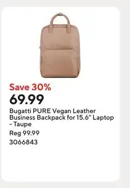 Staples Bugatti PURE Vegan Leather Business Backpack for 15.6 Laptop - Taupe offer