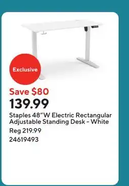 Staples Staples 48W Electric Rectangular Adjustable Standing Desk - White offer