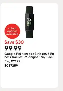 Staples Google Fitbit Inspire 3 Health & Fitness Tracker - Midnight Zen/Black offer