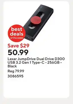 Staples Lexar JumpDrive Dual Drive D300 USB 3.2 Gen 1 Type-C - 256GB - Black offer