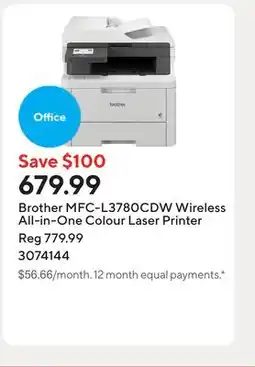 Staples Brother MFC-L3780CDW Wireless All-in-One Colour Laser Printer offer