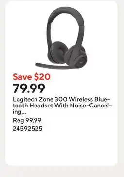 Staples Logitech Zone 300 Wireless Bluetooth Headset With Noise-Canceling Microphone - Graphite offer