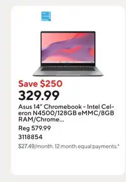 Staples Asus 14 Chromebook - Intel Celeron N4500/128GB eMMC/8GB RAM/Chrome OS with 3 months of Google AI Pro offer