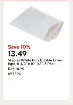 Staples Staples White Poly Bubble Envelope, 8-1/2 x 10-1/2, 8 Pack - Pull-Tab Strip offer