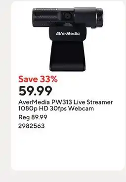 Staples AverMedia PW313 Live Streamer 1080p HD 30fps Webcam offer