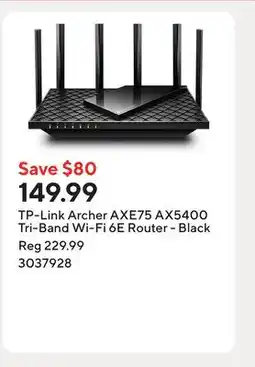 Staples TP-Link Archer AXE75 AX5400 Tri-Band Wi-Fi 6E Router - Black offer