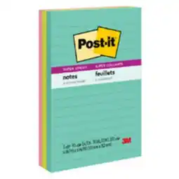 Staples Post-it Super Sticky Notes, Miami Collection, Lined, 4 x 6, 90 Sheets/Pad, 3 Pads/Pack offer
