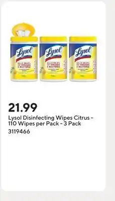 Staples Lysol Disinfecting Wipes Citrus - 110 Wipes per Pack offer