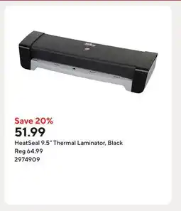 Staples HeatSeal 9.5 Thermal Laminator, Black offer