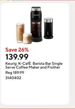 Staples Keurig K-CafÈ Barista Bar Single Serve Coffee Maker and Frother offer