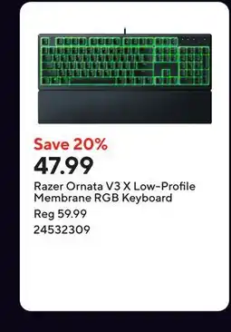 Staples Razer Ornata V3 X Low-Profile Membrane RGB Keyboard offer