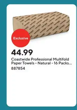 Staples Coastwide Professional Multifold Paper Towels - Natural - 16 Packs of 250 offer