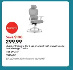 Staples Sharper Image S-800 Ergonomic Mesh Swivel Executive Massage Chair - Light Gray offer
