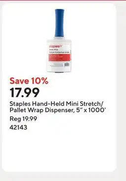 Staples Staples Hand-Held Mini Stretch/Pallet Wrap Dispenser, 5 x 1000' offer