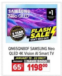 2001 Audio Video QN65QN80F SAMSUNG 65 Neo QLED 4K Vision AI Smart TV offer