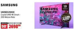 2001 Audio Video UN98DU9000 SAMSUNG 98 Crystal UHD 4K Smart - 200 Motion Rate offer