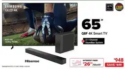 Visions Electronics 65 Q8F 4K Smart TV 2.1-Channel Soundbar System offer