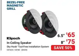 Visions Electronics Klipsch In-Ceiling Speaker Sky Hook Tool-Free Installation System offer