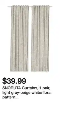 IKEA SNÖRUTA Curtains, 1 pair, light gray-beige white/floral pattern with heading tape offer